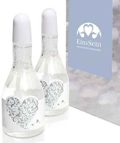 EinsSein 72x Seifenblasen Hochzeit Champagnerflasche Set Weiss-Silber | Gastgeschenke für die goldene Hochzeit Taufe Geburtstag Valentinstag Verlobung Party| Hochzeitsseifenblasen mit Freudentränen