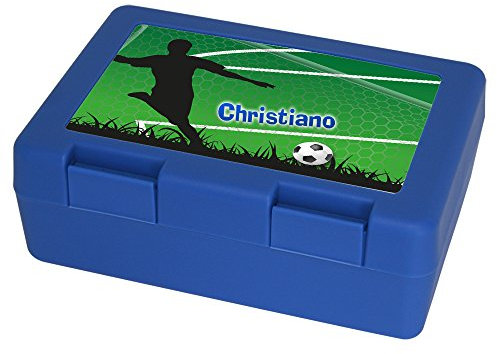 Eurofoto Fußball-Brotdose mit Namen Christiano und Fußballer-Motiv für Jungs - Brotbox - Vesperdose - Vesperbox - Brotzeitdose in Blau