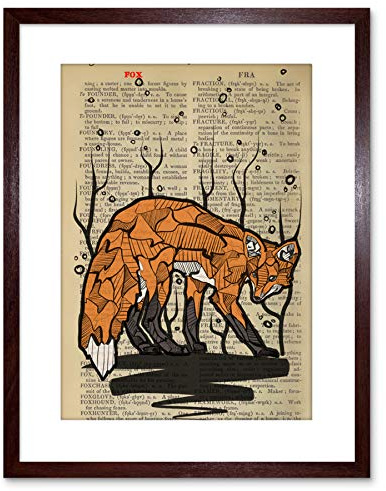 Wee Blue Coo UPCYCLE DICTIONARY FOX DRAWING ANIMAL FRAMED ART PRINT POSTER F97X12407