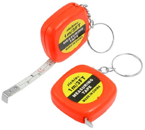 sourcingmap 2 pcs multifonction Orange Rouge Case 1 metre 3 pieds Mini ruban à mesurer Porte-clés
