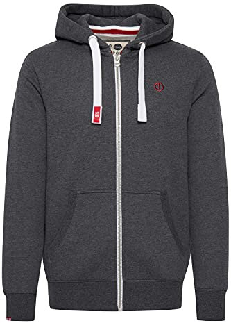 !Solid SDBennZip Herren Sweatjacke Kapuzenjacke Hoodie mit Kapuze Reißverschluss Kordelzug Label-Details Baumwollmischung Regular fit, Größe:S, Farbe:Med Grey (8254)