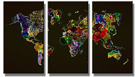 Visario Leinwandbild 160x90 cm 1171 Weltkarte Wandbild Kunstdruck auf Leinwand fertig aufgespannt Holzrahmen moderne Wanddekoration Wohnzimmer Schlafzimmer Büro Weltkarten Motiv Kontinente Erde Globus