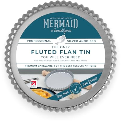Mermaid 6 Silver Anodised Fluted Flan Tin Loose Base 15 x 2.5 cm – Non Toxic Professional Heavy Duty Aluminium, Naturally Non Stick, Silver Anodised Bakeware - Made in England By Samuel Groves