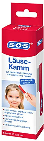 SOS Läuse Kamm- Beseitigung von Nissen + Kopfläusen – Nissenkamm aus Metall für Kinder & Erwachsene – Kopfhautschonend - Läusemittel für Haare