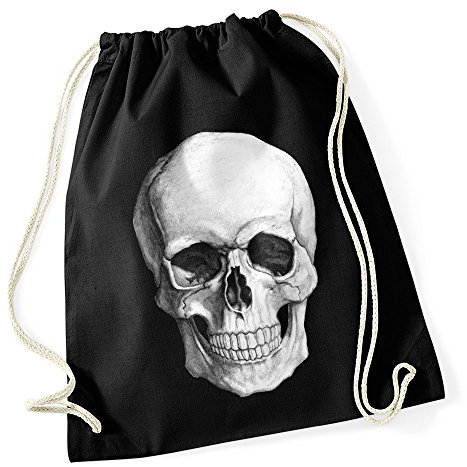 Autiga Turnbeutel Totenkopf Hipster Beutel Tasche Skull Jutebeutel Beuteltasche Gym Bag Stringbag Drawstring schwarz