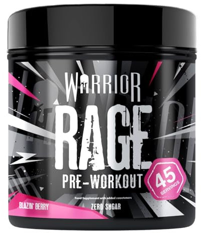 Warrior Rage - Pre-workout Powder - 392g - Energy Drink Supplement with Vitamin C, Beta Alanine and Creatine Gluconate - 45 Servings (Blazin' Berry)