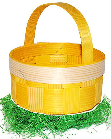 alles-meine.de GmbH Set Ostergras & 1 Bastkorb/Bastkörbchen - RUND - gelb & Natur - z.B. Blumenstreukörbchen/Körbchen - als Deko z.B. für Osterei/Ei zum befüllen - Weiden..