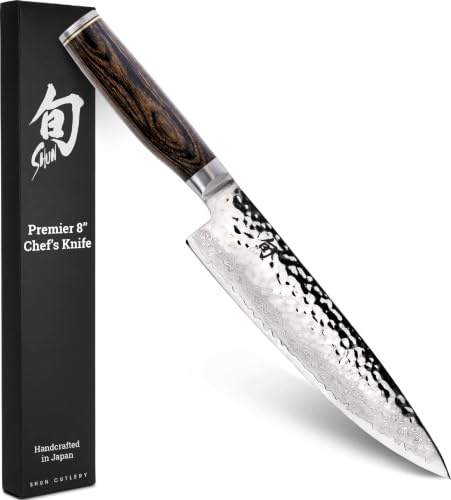 Shun Premier 8 Chef's Knife, Handcrafted Japanese Kitchen Knife for Professional and Home Chefs, VG-MAX Core with Damascus Stainless Steel Cladding, Pakkawood Handle