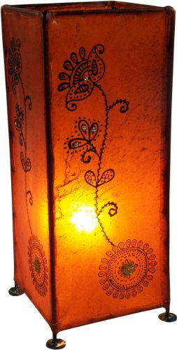 GURU SHOP Hennalampe, Leder Tischlampe/Tischleuchte - Modell Agra, 38x17x17 cm