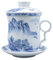 ufengke Jing Dezhen Tazza da tè Porcellana Blu E Bianca, Cinese di Pittura di Paesaggio, Tazza da tè Cinese con Filtro,1 Set di 4 Pezzi, per Regalo, La Famiglia E Ufficio -Blu 300Ml