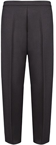 MyShoeStore Pack of 2 Ladies Half Elasticated Trouser Womens Stretch Waist Casual Office Work Formal Pull On Trousers Straight Leg Pants Bottoms with Pockets (Brown, 14/25)