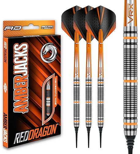 RED DRAGON Amberjack 2 - Softip 18 Gramm Wolfram Profi Dartpfeile Set mit Flights und Schäfte