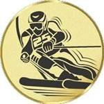 Pokal / Medaille Emblem, Motiv Ski-Alpin, Durchmesser 50 mm, gold
