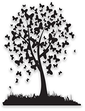 Butterfly Tree Fridge sticker black self adhesive vinyl- 35x28 cm size - art decor/wall decor/kitchen decal - abstract flowers, self adhesive stickers, kitchen stickers