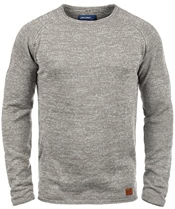 Blend BHDan Herren Strickpullover Feinstrick Pullover mit Rundhalsausschnitt Baumwollmischung Label-Patch Regular fit, Größe:XL, Farbe:Zink Mix (70815)