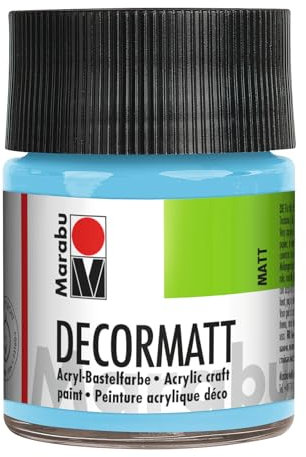 Marabu 14010005090 - Decormatt Acryl Hellblau 090, 50 ml, samtmatte Acrylfarbe auf Wasserbasis, cremig und farbintensiv, speichelfest, wetterfest, zum freien Malen und Schablonieren