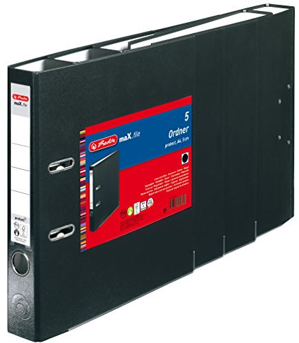 5er Sparpackung Herlitz 9942616 Ordner maX.file protect A4 5cm schwarz, PP-Kunststoffbezug/Papier hellgr.besch. 5er Packung