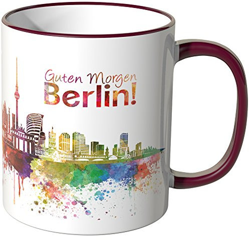 WANDKINGS® Tasse, Schriftzug Guten Morgen Berlin! mit Skyline - Bordeaux