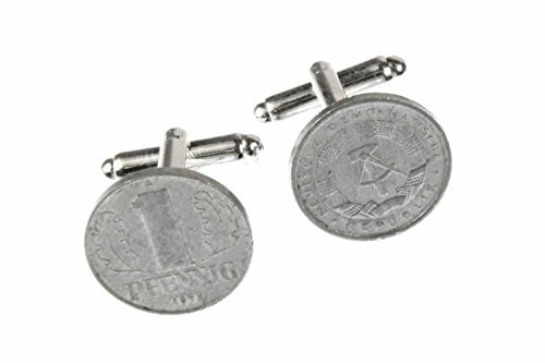 Miniblings 1 Pfennig DDR Münze Manschettenknöpfe - Handmade I Manschettenknopf Cufflinks Hemdknöpfe I schöne Holzbox inklusive - 1 Pfennig DDR Münze