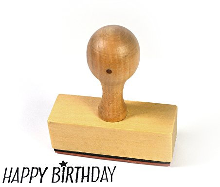 Frau WunderVoll Stempel Happy Birthday - aus Holz, Schrift-/ Motivgröße: 5,8 x 2,3 cm/Motivstempel Textstempel Gummi Holz Gummistempel Stempel Gastgeschenk Stempel Hochzeit Ministempel Dekostempel