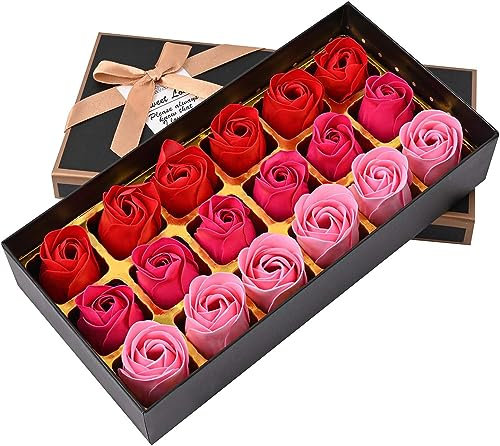 Itian 18pcs Rose Soap Blumen in Geschenk-Box, Faszinierende Duft von Rosen, Hübsche Form, Farbverlauf Farbe (Rosarot)