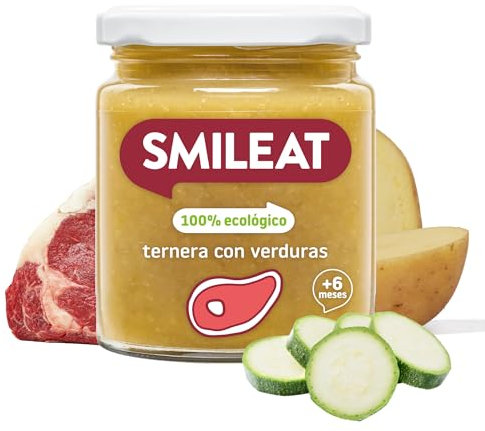 Smileat - Tarrito infantil de Ternera con Verduras - para Peques +6 Meses - Sin Azúcar ni Sal Añadido - Materia Prima de Calidad. Textura Suave y Fácil de Comer - 230g