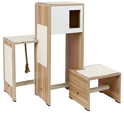 Kerbl 81521 Kratzmöbel, Kratzbaum Ambiente heller Holzdekor, 96 x 87 x 100 cm, weiß