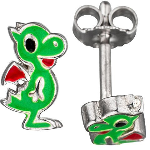 Paar Ohrstecker Stecker grüner Baby Drachen 925 Silber Ohrschmuck Kinder