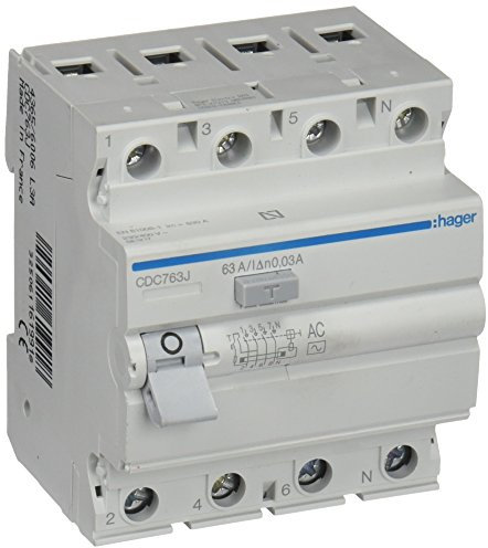 Hager-4p-Cdc763j Interrupteur différentiel 30 mA Type ac 63a