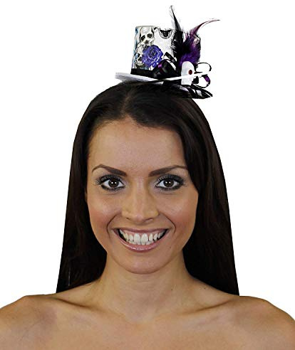 ILOVEFANCYDRESS Mini-Hüte mit Totenkopf-Print, Faszinator-Stil, Gothic-Stil, Tag der Toten, Violett, 2 Stück