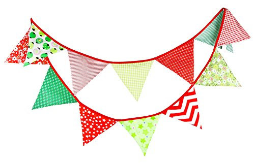 Oblique Unique® Bunte Wimpel Girlande Baumwolle Wimpelkette Doppelseitig Farbenfroh Drinnen & Draußen - Motiv wählbar (Grün-Rot-Marienkäfer)