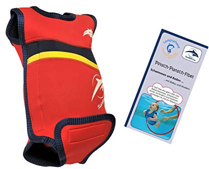 Lampiphant® + Konfidence Babywarma, Schwimm-Anzug mit Plitsch-Platsch-Fibel, Rot/Navy, 6-12 Monate
