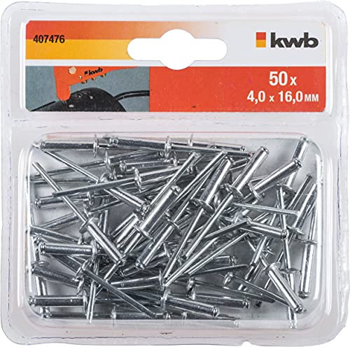 kwb Rivets aveugles/rivets pop Ø 4 mm, longueur 16 mm, en aluminium, avec tige galvanisée, pour pinces à river aveugles courantes