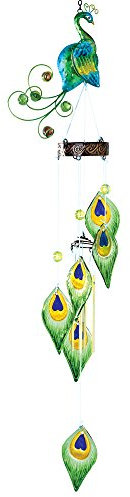 Bits and Pieces - Colourful Peacock Wind Chimes - Metal and Glass Hanging Sculpture and Chimes - Add Musical Charm to Any Outdoor Area