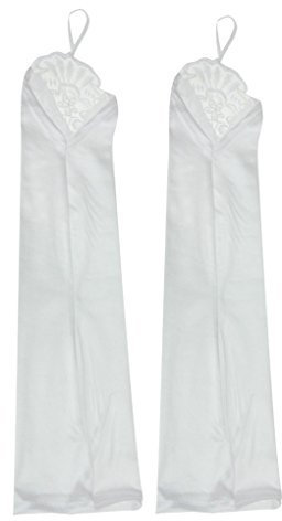 FakeFace Opernlänge Fingerspitzen Handschuh Elastischer Satin Brauthandschuhe mit Spitze und Pailletten Party Abendhandschuhe handschuhe Winter Frühling Sommer Weiß