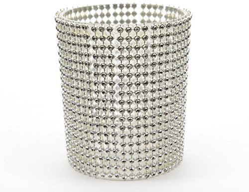 Windlicht Teelichthalter Kerzenhalter Teelicht Windlichthalter Glas Diamanten Steinchen Silber H 6,5 cm