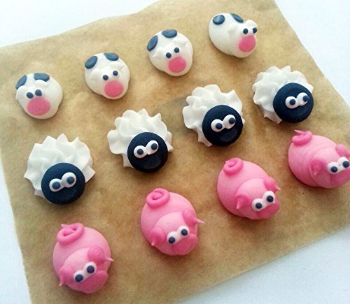 12 Edible Sugar Cake Decorations: Mini Farm Animals