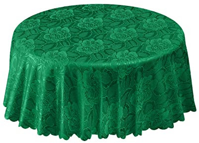 Emma Barclay Damask Rose - Jacquard Table Cloth in Forest Green - 70 (178cm) Round