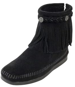 Minnetonka Women's High Top Back Zip Boots 8.5 M Black