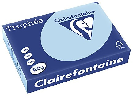 Clairefontaine 1106C - Ries Druckerpapier / Kopierpapier Trophee, intensive Farben, DIN A4, 160g, 250 Blatt, Eisblau, 1 Ries