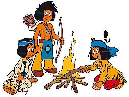 K&L Wall Art Wandtattoo Indianer Yakari mit Indianermädchen Regenbogen am Lagerfeuer Wandsticker Abenteuer 118x90 cm