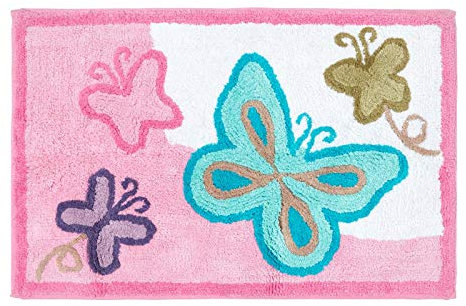 Homescapes Kinderteppich Schmetterlinge Bunter Teppich, Vorleger 50 x 85 cm. Farben: Rosa und Weiß. Geeignet für Badezimmer oder Kinderzimmer.
