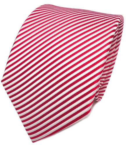 TigerTie Designer Seidenkrawatte in rot leuchtrot weiß gestreift