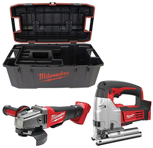 Milwaukee Jigsaw HD18 JS + Battery Angle Grinder M18CAG125XPD + Jobsite Box