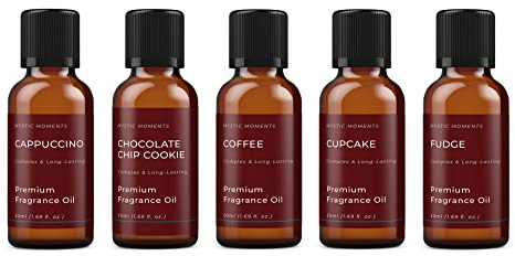 Mystic Moments | Coffee Shop Fragrance Oil Starter Pack | 5x50ml | Five scents: Coffee, Cappuccino, Latte, Vanilla Latte and Mocha for candles, wax melts and soaps.