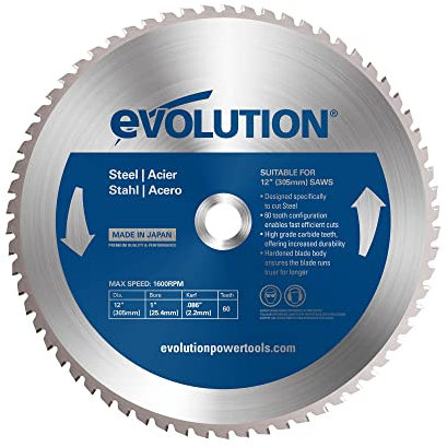 Evolution M305TCT-60CS - 305 mm Lama per taglio di acciaio dolce - Lama per metallo a 60 denti con punte in carburo che in pratica non genera surriscaldamento, ronzii o scintille