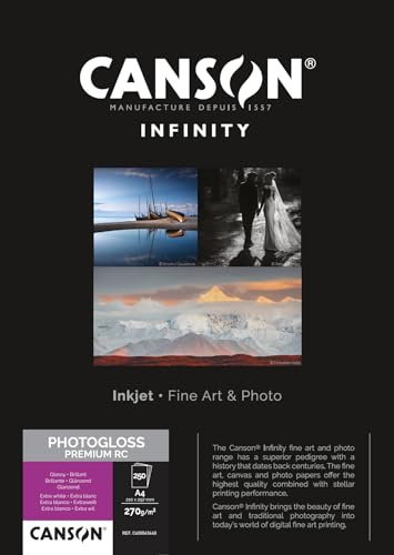 CANSON INFINITY PHOTO GLOSS PREMIUM RC 270, C400045640, Digital Fine Art Papier, DIN A4 (21,0 x 29,7cm), 250 Blatt, 270 g/m2, Big Pack