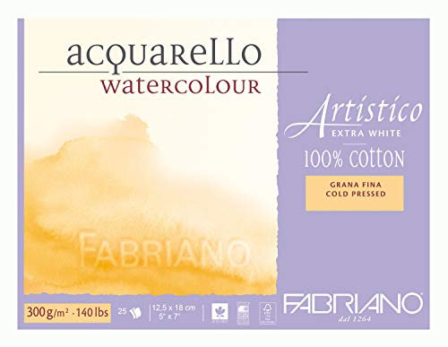 Honsell 311218 - Fabriano Artistico Acquarello Watercolour, hochwertiger Künstler - Aquarellkarton, extra weiß, Feinkorn cold pressed, ca. 12,5 x 18 cm, 25 Blatt 300 g/m²