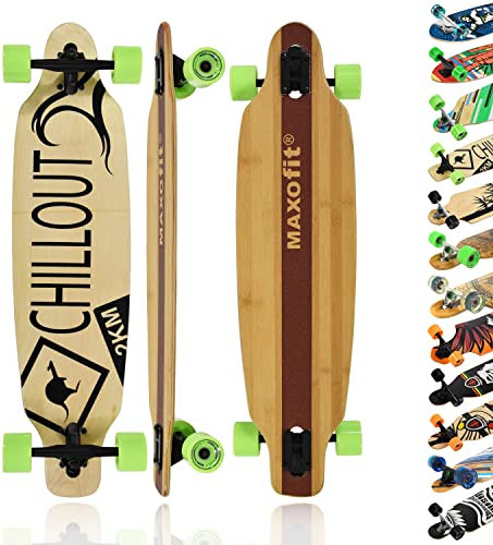 MAXOfit Longboard in verschiedenen Designs mit hochwertigen Ahorn/Bambus Decks für Anfänger und Fortgeschrittene (Chillout)