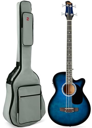 Best Choice Products Bajo eléctrico acústico, tamaño completo, 4 cuerdas, bajo con trastes y bolsa acolchada, color azul